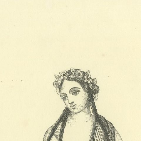 Young Girl of Pitcairn Island, Antique Wahlen Costume Print, 1843-1844, close-up 3