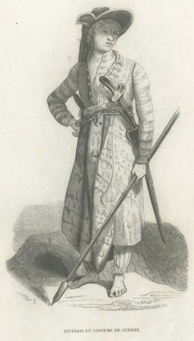Javanese Man in War Dress, Antique Wahlen Costume Print, 1843-1844