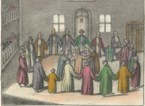 The Dance of the Kadri Dervishes and Two Veiled Women, 1842, close-up 1