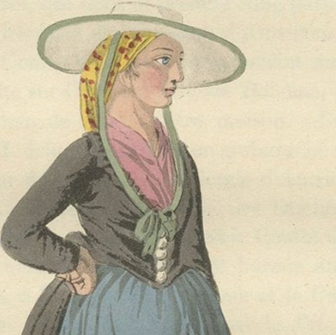 Old Costume Print of a Peasant of Upper Carniola, Slovenia, Eastern Europe, 1804, close-up 1