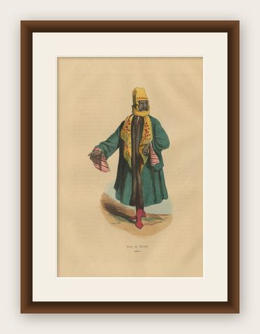 Traditional Attire of a Man from Mardin in Turkey in 19th Century Lithograph, shown framed