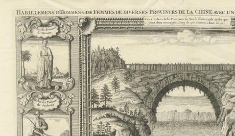 Antique China Costume & Xensi Bridge Engraving, Chatelain, 1719, close-up 4