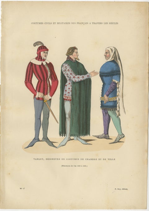 Set of Six Antique French Medieval Costume Prints by F. Roy, circa 1860, view 2