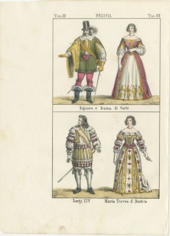 Courtier, Court Lady, Louis XIV and Maria Theresa of Austria, Lithograph, 1842, view 2