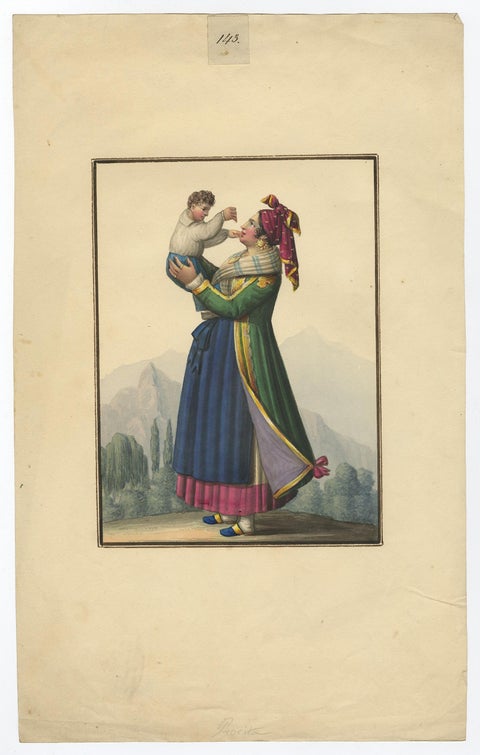 Original Handcolored Print of an East European Woman & Child 'Poland?', ca.1890, view 2