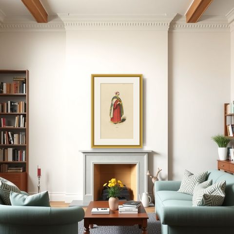 Attire of a Medieval Scholar: The Learned Physician of the Middle Ages, 1847, shown framed in a room