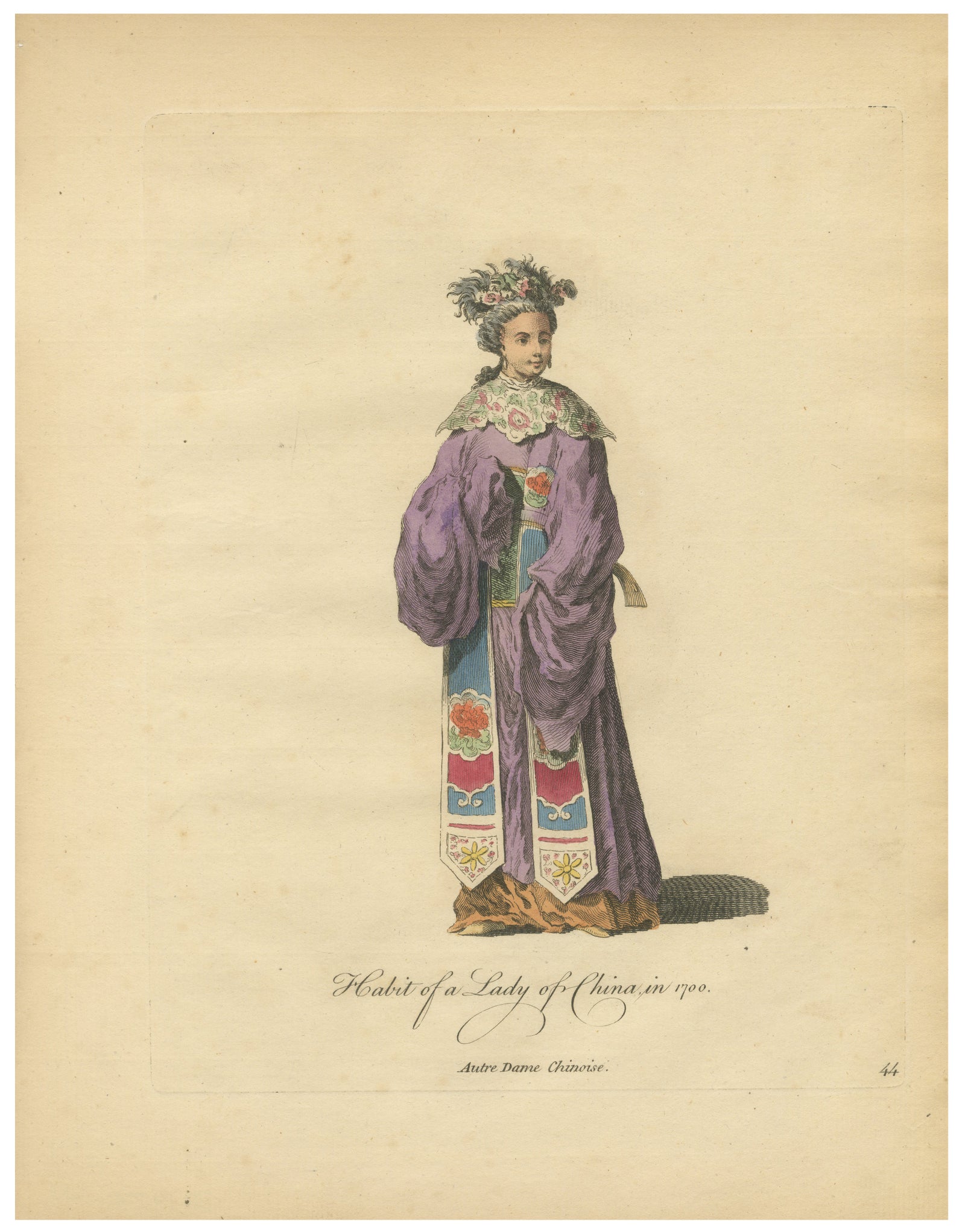 Lady of China in Court Attire, Antique Print, Jefferys, 1749