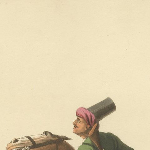 Antique Print of Turkish Cavalry Costume, Hand-Colored Aquatint, 1818, close-up 1