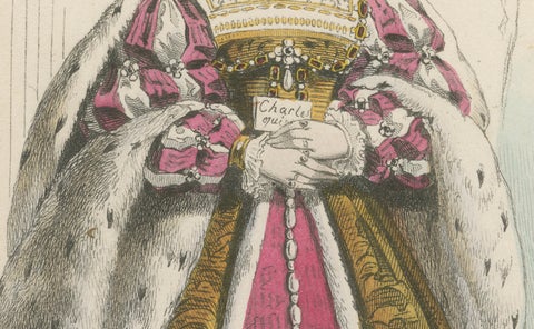 Antique French Costume Print of Eleonore di Austria, Renaissance Fashion, c.1860, close-up 2