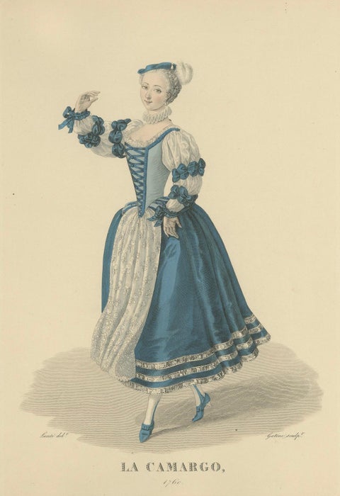 La Camargo, Hand-Colored Engraving of Famous Parisian Dancer, c.1900, close-up 4