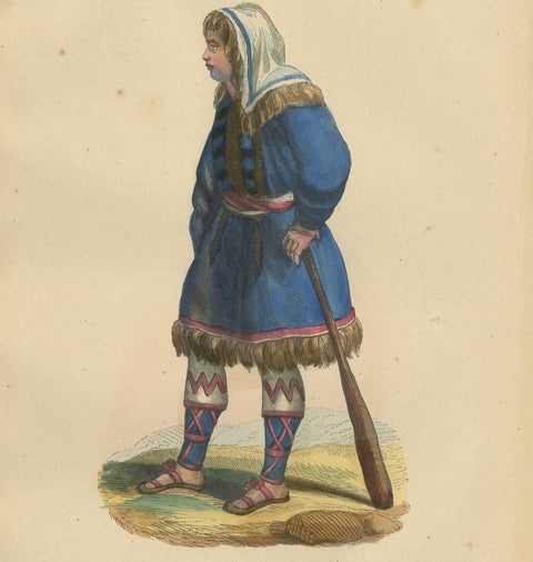 Traditional Kurek Attire in Handcolored Lithograph from 1844, close-up 1