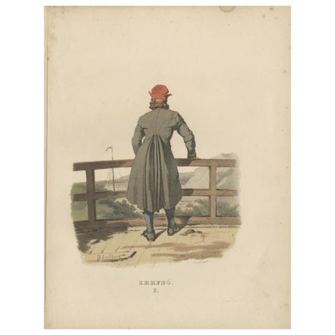 Antique Costume Print of Järvsö in Sweden by Sandberg, circa 1864