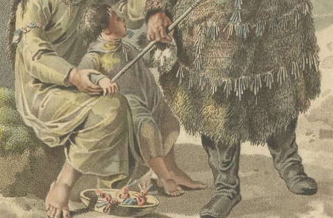 Prince William Sound Alaska Indigenous Family, Antique Costume Print, c.1805, close-up 5