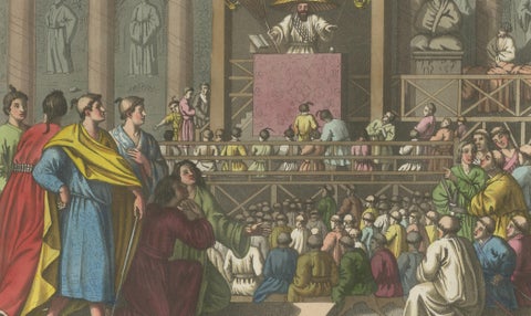 Japanese Preacher in Temple, Ferrario Costume Print, Hand-Colored c.1815, close-up 2