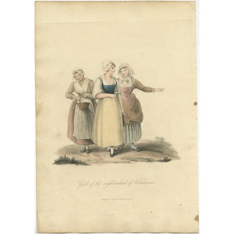 Antique Print of Girls of the Neighborhood of Valenciennes in Spain, 1817, view 2