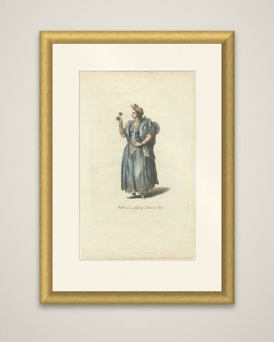 Original Antique Costume Print "Habit of a Lady of Lima in Peru", 1779, shown framed