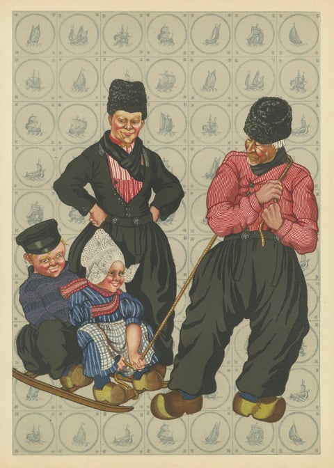 Cheerful Winter Outing: Volendam Men & Children in Holiday Dress (1932), close-up 6
