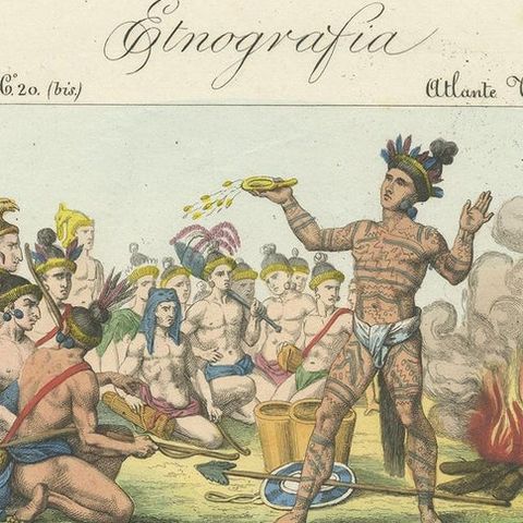 Antique Print of Warrior Costumes and Scenes of North America, '1845', close-up 1
