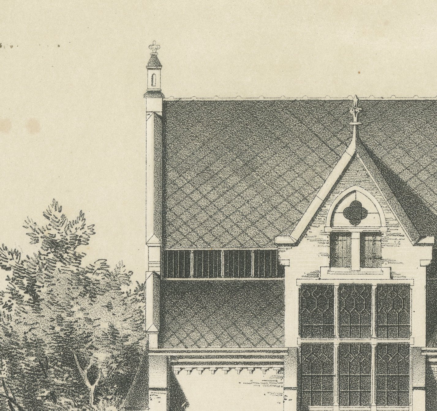 Cuypers Gothic School, Limburg, Dutch Architecture Print, Leliman, 1865-1866, view 3
