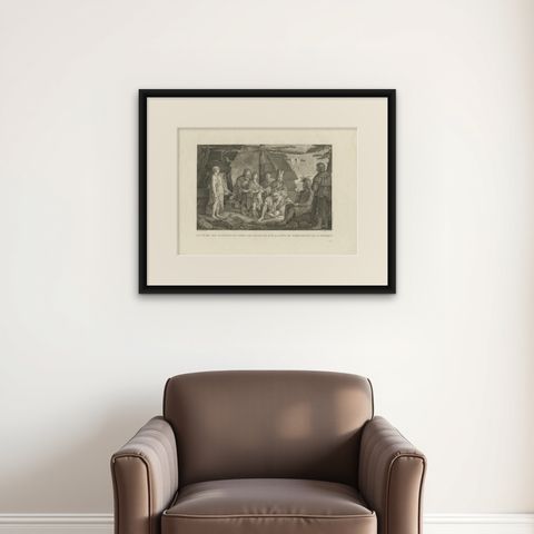 La Pérouse Alaska Tlingit Costume Engraving, French Expedition, 1797, shown framed on a wall