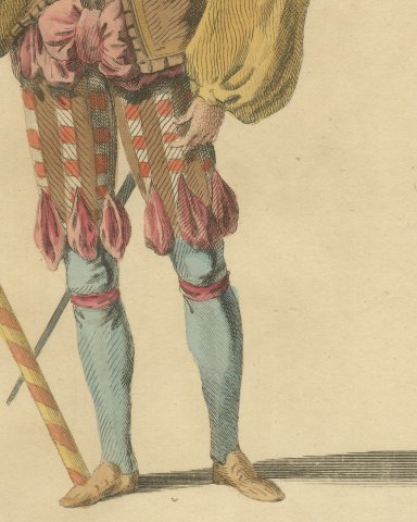 German Officer over 100 Men with Striped Staff, Costume of 1588, 1757, close-up 2