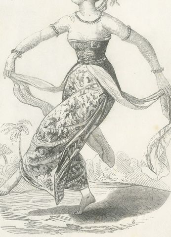Female Dancer in Java, Antique Wahlen Costume Print, 1843-1844, close-up 1