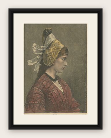 Linzerin, Austrian Folk Costume Print after Eduard Payer, ca. 1880, shown framed