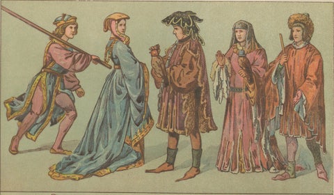 Burgundian Renaissance-Era Costume, 15th Century Antique Print, Published c.1880, close-up 3