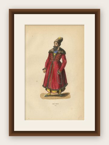 Antique Print of a Persian Nobleman by Wahlen, 1843, shown framed