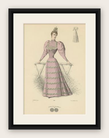 Victorian Splendor: Fashion Lithograph from the 1889 Exposition Universelle, shown framed