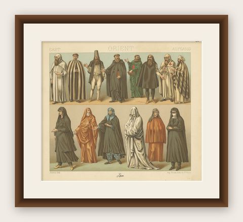 Pl. 66 Antique Print of Eastern Costumes by Racinet, 'circa 1880', shown framed