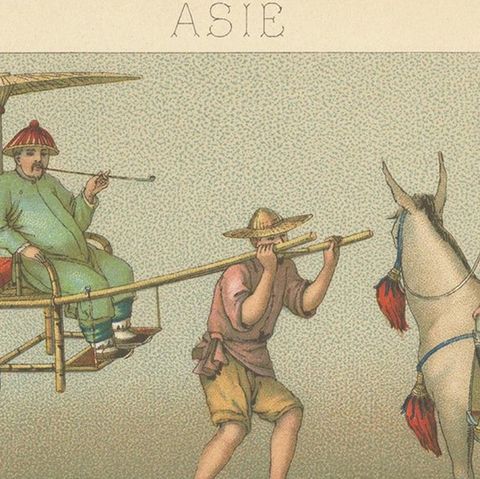 Pl. 57 Antique Print of Asian Costumes by Racinet, 'circa 1880', close-up 1