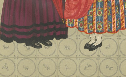 Chromolithograph of Groningen Women in Chintz and Flodder Muts Headdresses, 1932, close-up 2