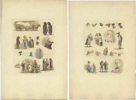 Hand-Colored Prints of Dutch and Flemish Costumes, Figures and Headwear, 1820, view 4