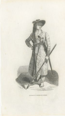 Javanese Man in War Dress, Antique Wahlen Costume Print, 1843-1844