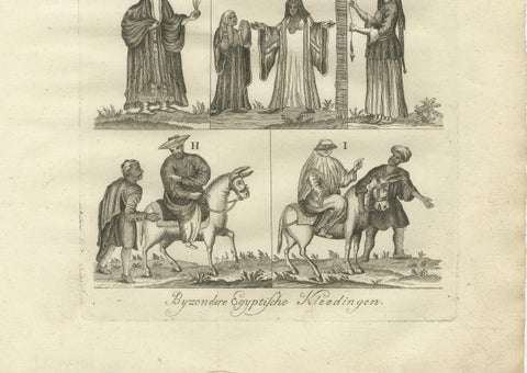 Traditional Egyptian Costumes, 18th-Century Ethnographic Engraving, close-up 2