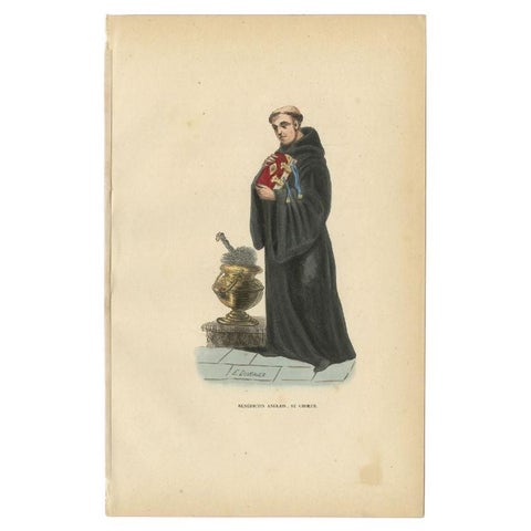 Antique Hand-colored Print of an English Benedictine in Choir Dress, 1845, view 2