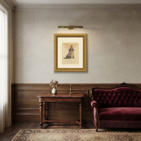 Lady of Quality of Alsace Holding a Rose, Costume of 1577, Jefferys 1757, shown framed in a room