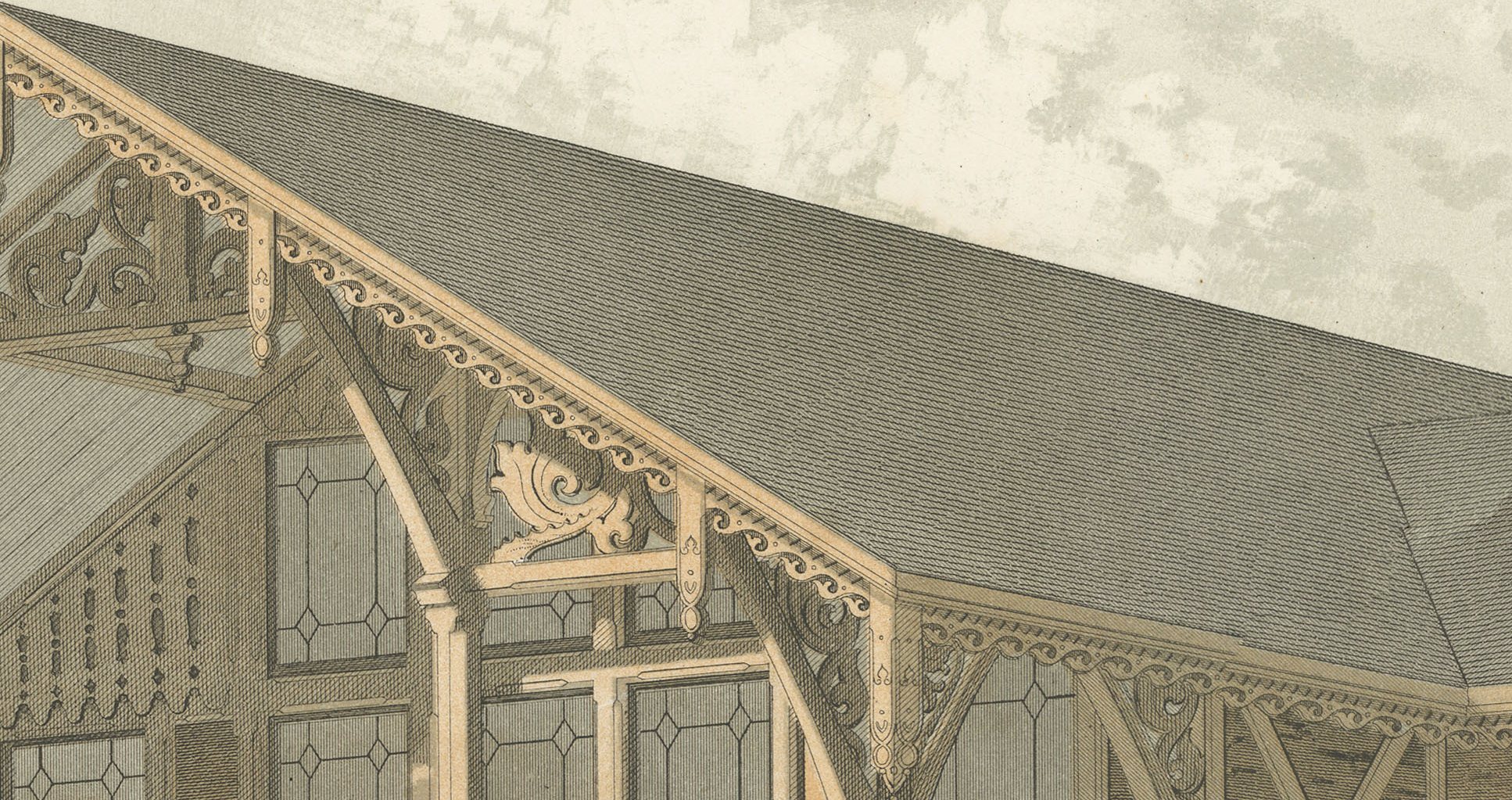 Swiss Chalet Aviary, Perspective, Dutch Architecture Print, Leliman, 1865-1866, view 2