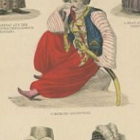 Antique Print with Costumes of Greece, Bayern, Holland, England and Others, close-up 2