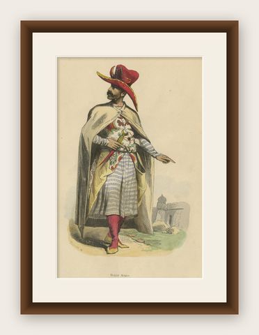Original Antique Hand-Colored Print an Arab Nobleman, 1843, shown framed