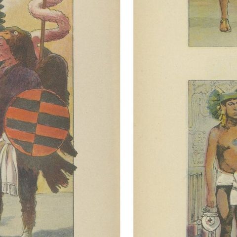 Aztec & Early Mexican Costumes, Set of 2 Antique Prints, 1500–1525, ca.1880, close-up 2
