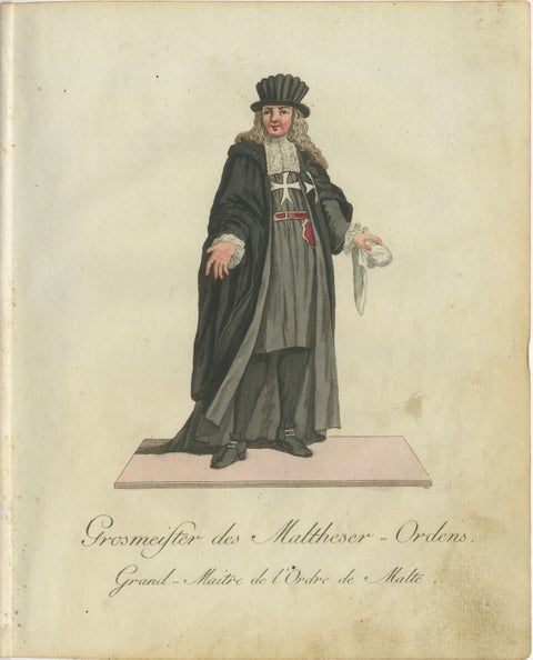 Grand Master of the Maltese Order: 1791 Colored Engraving in Ceremonial Robes, view 2