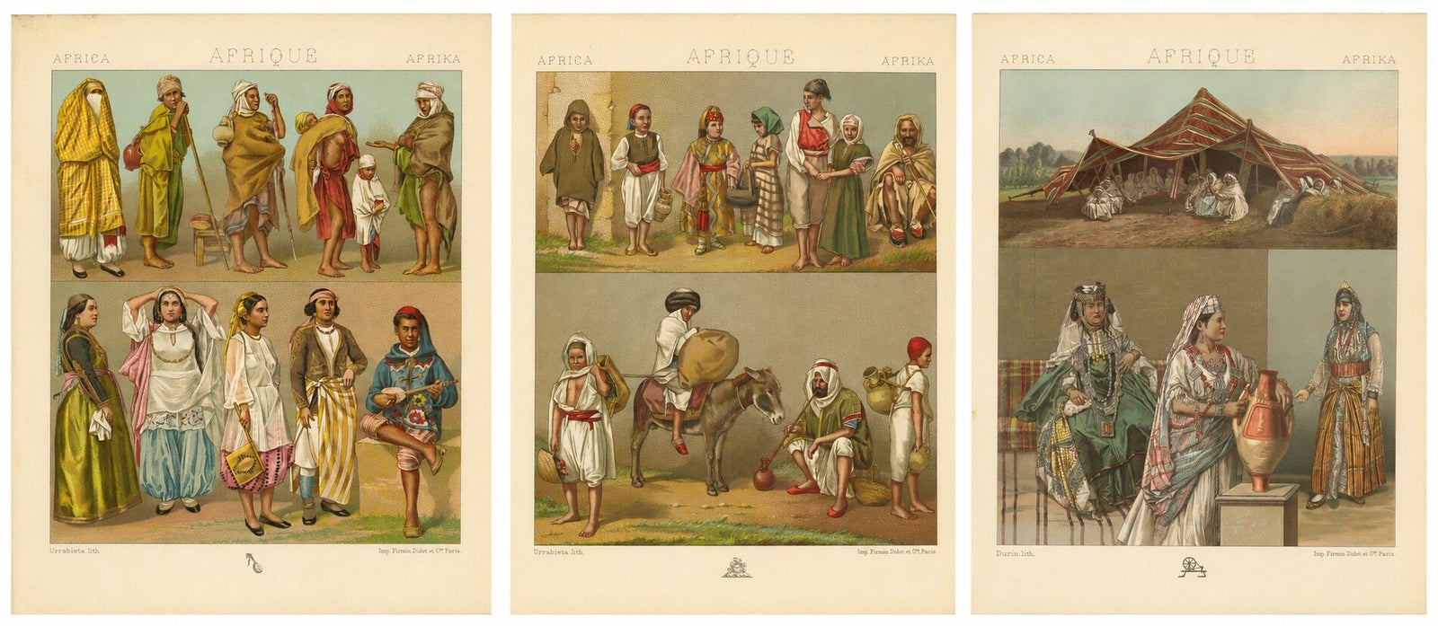 North African Daily Life & Costumes, Racinet Afrique Plates, Set of 3, 1888