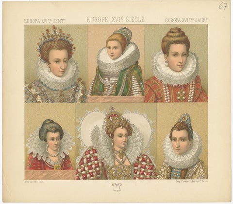 Pl. 67 Antique Print of European 16th Century Costumes by Racinet, circa 1880, view 2