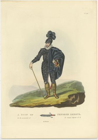 Old Print of Genoese Armor of Genoese Crossbowmen, 1842, view 2