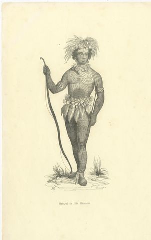 Native of Massacre Island, Antique Wahlen Costume Print, 1843-1844