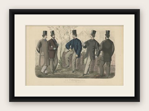 Antique Fashion Print April, 1865, shown framed