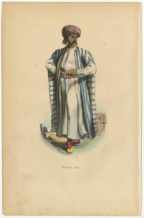 Original Antique Print of an Arabian Merchant, 1843, view 2