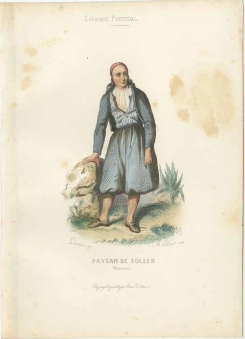 Set of Three Antique Iberian Costume Engravings, Spain & Portugal, circa 1850, view 2